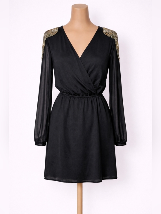 Charlotte Russe Dresses & Skirts - Charlotte Russe Black Beaded Shoulder Dress Long Sheer Sleeve Wrap Elastic Waist